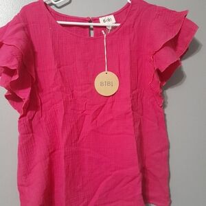 BIBI Women's Pink Ruffle Sleeve Top